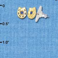 F1276 tlf - Mini Gold Horseshoe with Blue Swarovski Crystal - Post Earrings (3 Pair per Package)