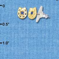 F1276 tlf - Mini Gold Horseshoe with Blue Swarovski Crystal - Post Earrings (3 Pair per Package)