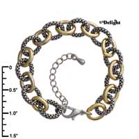 F1356 tlf - Smooth & Braided Link Silver Charm Bracelet - Im. Rhodium and Gold (7