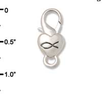 F1408 tlf - Cross & Fish in Heart - Im. Rhodium Plated Large Lobster Claw Clasp (6 per package)