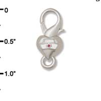 F1410 tlf - Nurse Hat on Heart - Im. Rhodium Plated Large Lobster Claw Clasp (6 per package)