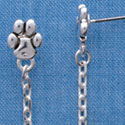 F1418 tlf - Mini Paw with Dangle Chain - Silver Plated Post Earrings (3 Pair per Package)