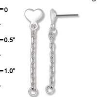 F1421 tlf - Mini Smooth Heart Dangle Chain - Silver Plated Post Earrings (3 Pair per Package)