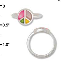 F1447 tlf - Translucent Multicolored Peace Sign - Size 7 - Silver Plated Ring (6 per package)