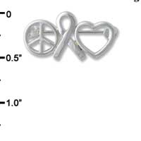 F1448 tlf - Open Peace Sign, Ribbon, Heart - Silver Plated Pin (6 per package)