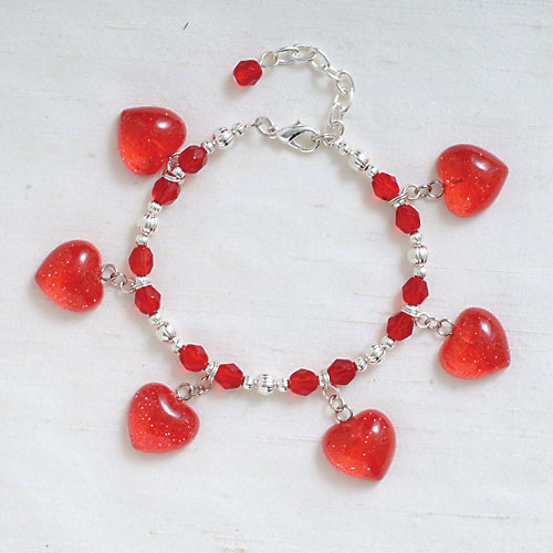 glitter heart charm bracelet