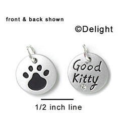 N1003+ - Good Kitty & Paw - Silver Resin Charm (6 Charms per package)