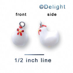 N1072+ tlf - White Chicken - 3-D Hand Painted Resin Charm (6 Charms per package)