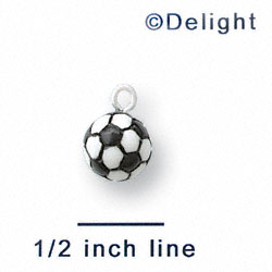 N1075+ tlf - Soccerball - 3-D Hand Painted Resin Charm (6 Charms per package)