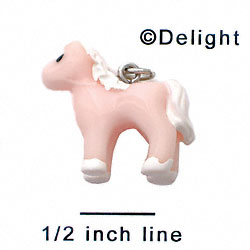 N1094+ tlf - Pink Pony - 3-D Hand Painted Resin Charm (6 Charms per package) 