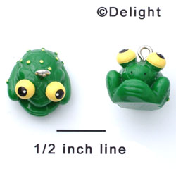 N1095+ tlf - Big Eyed Frog - 3-D Hand Painted Resin Charm (6 Charms per package) 