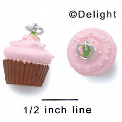 N1098+ tlf - Chocolate Cupcake with Pink Frosting and Sprinkles - 3-D Hand Painted Resin Charm (6 Charms per package) 