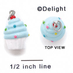 N1099+ tlf - White Cupcake with Blue Frosting - 3-D Hand Painted Resin Charm (6 Charms per package) 