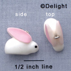 N1104+ tlf - White Big Earred Bunny - 3-D Hand Painted Resin Charm (6 per package)