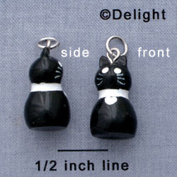 N1106+ tlf - Black Cat with White Collar - 3-D Hand Painted Resin Charm (6 per package)