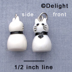 N1107+ tlf - White Cat with Black Collar - 3-D Hand Painted Resin Charm (6 per package)