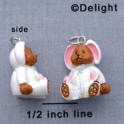 N1108+ tlf - Bear in Bunny Costume - 3-D Hand Painted Resin Charm (6 per package)
