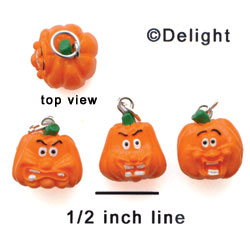 N1113+ tlf - 3 Assorted Funny Pumpkins - 3-D Hand Painted Resin Charm (6 per package)