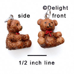 N1114+ tlf - Brown Bear with Red Ribbon - 3-D Hand Painted Resin Charm (6 per package)