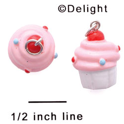 N1116+ tlf - White Cupcake with Pink Frosting and Sprinkles - 3-D Hand Painted Resin Charm (6 per package)