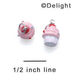 N1117+ tlf - Mini White Cupcake with Pink Frosting and Sprinkles - 3-D Handpainted Resin Charm (6 per package)