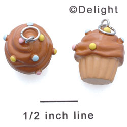 N1118+ tlf - Vanilla Cupcake with Chocolate Frosting and Sprinkles - 3-D Handpainted Resin Charm (6 per package)