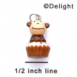 N1123+ tlf - Monkey on Cupcake - 3-D Handpainted Resin Charm (6 per package)