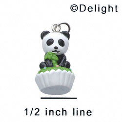 N1124+ tlf - Panda on Cupcake - 3-D Handpainted Resin Charm (6 per package)