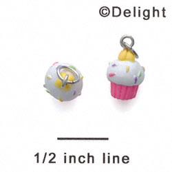 N1126+ tlf - Mini Pink Cupcake with White Frosting and Sprinkles - 3-D Handpainted Resin Charm (6 per package)