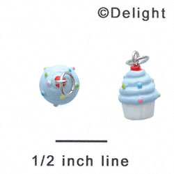 N1127+ tlf - Mini White Cupcake with Blue Frosting and Sprinkles - 3-D Handpainted Resin Charm (6 per package)