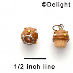 N1128+ tlf - Mini Vanilla Cupcake with Chocolate Frosting and Sprinkles - 3-D Handpainted Resin Charm (6 per package)