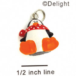 N1131+ tlf - Penguin with Red Scarf - 3-D Handpainted Resin Charm (6 per package)