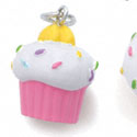 N1096+ tlf - Pink Cupcake with White Frosting and Sprinkles - 3-D Hand Painted Resin Charm (6 Charms per package)