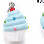 N1099+ tlf - White Cupcake with Blue Frosting - 3-D Hand Painted Resin Charm (6 Charms per package) 