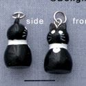 N1106+ tlf - Black Cat with White Collar - 3-D Hand Painted Resin Charm (6 per package)