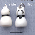 N1107+ tlf - White Cat with Black Collar - 3-D Hand Painted Resin Charm (6 per package)