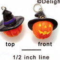 N1111+ tlf - Jack-o-Lantern with Witch Hat - 3-D Hand Painted Resin Charm (6 per package)