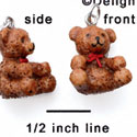 N1114+ tlf - Brown Bear with Red Ribbon - 3-D Hand Painted Resin Charm (6 per package)