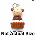 N1123+ tlf - Monkey on Cupcake - 3-D Handpainted Resin Charm (6 per package)