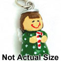 N1134+ tlf - Green Angel Holding Candy Cane - 3-D Handpainted Resin Charm (6 per package)