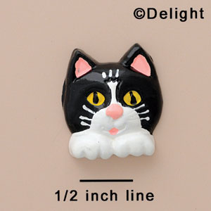 2477 tlf - Cat Face Black White Paws Med - Resin Decoration (12 per package)