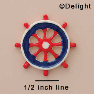 2522 - Ship Wheel Red White Blue Trim - Resin Decoration (12 per package)