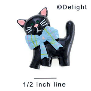 3257* - Cat Black Body Bow Blue Check - Resin Decoration (12 per package)