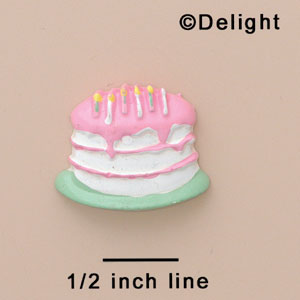 3411 tlf - Birthday Cake White Pink Green - Resin Decoration (12 per package)