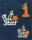 M1095-6 - Large All Star Orange Star, Small All Star Megaphone, Orange #1 - Scrapbook Silver Plated Charm Set  (6 cards per package)